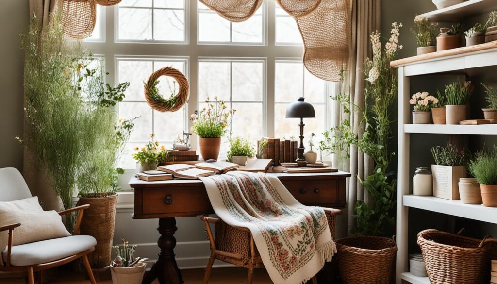 natural materials and vintage furniture in cottagecore decor