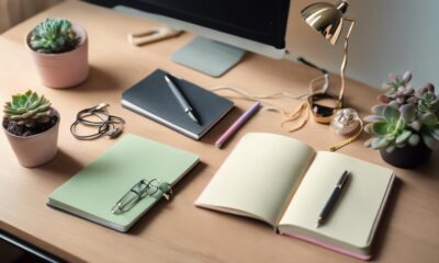 stylish workspace aesthetic stationery