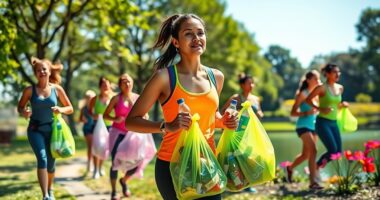 jogging while cleaning debris